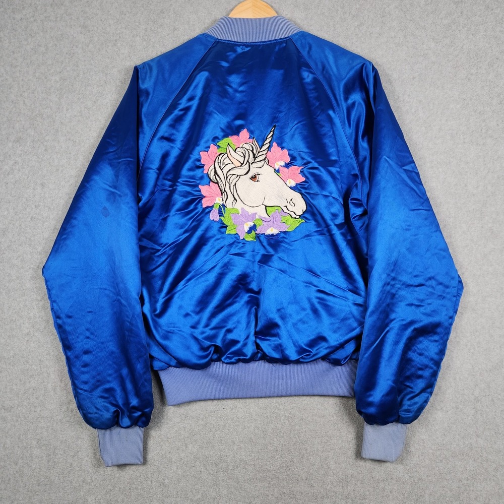 Vintage Souvenir‎ Jacket Medium Blue Unicorn Sukajan Mr Yu's Osan Airbase Korea